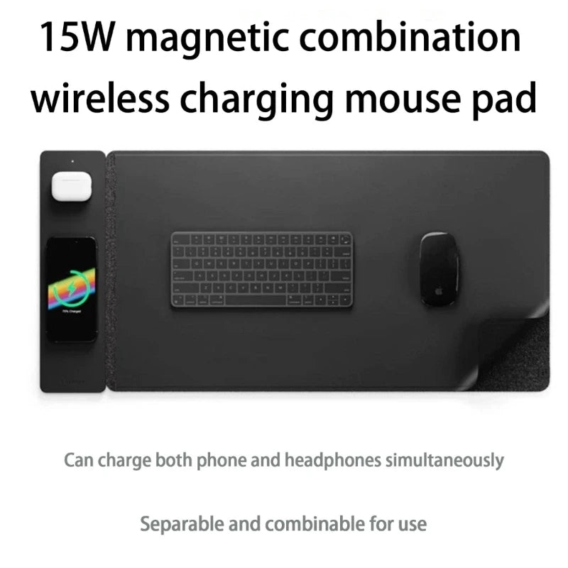Multi-function Magnetic Gaming Mouse Pad with 15W Wireless Charging Mousepad Nonslip Mouse Mat Replace for Gaming Desk PC Office