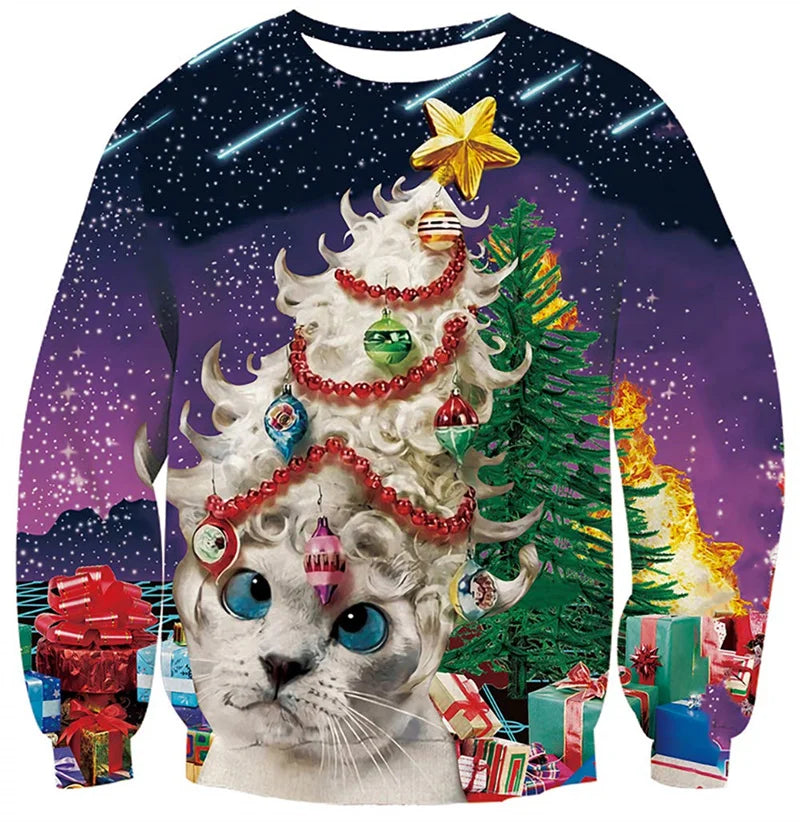 Ugly Christmas Sweater For Men Women Funny Novelty Xmas Sweatshirt 3d Printed Cartoon Animal Long Sleeve Pullover Hoodies Tops