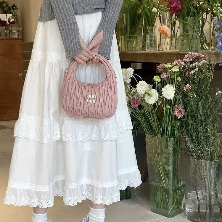 Lace A-line Loose All-match Spring Autumn Ankle-length Skirts for Women Korean Style Female Tender Fashion Leisure Students Chic