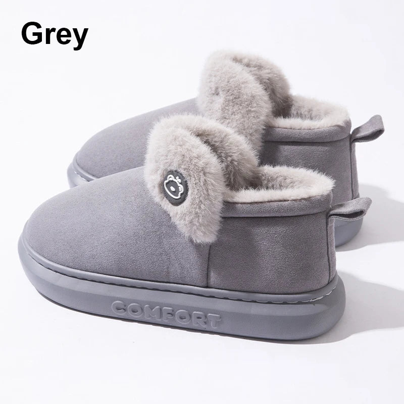 Winter Warm House Slippers Indoor Outdoor Cotton Plush Shoes Eva Lightweight Cozy Fur Lining For Men Women Family Comfort