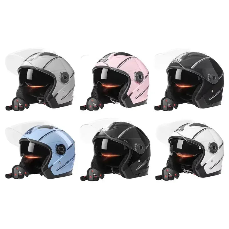 Motorcycle Equipments Open Face Helmet For Men Women Dual Lens Sun Visor Face Shield Top Lightweight Scooter Retro 3/4 Headwear