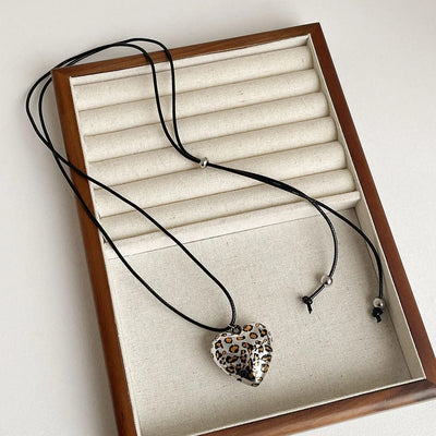 Autumn and Winter Leopard Print Pendant Long Necklace for Women Sweater Chain Accessory