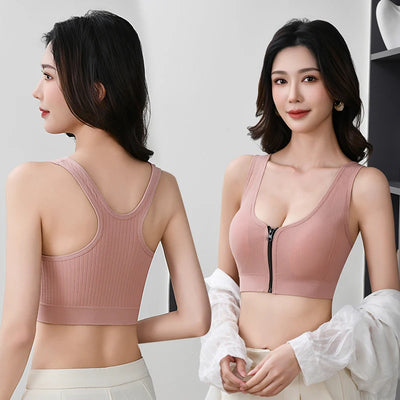 Women's sports bra fitness top front zipper design sports vest fashionable bra yoga gym sports bra