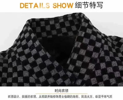 High Quality Men's Blazers Business Casual Stand Collar Woolen Jacket Classic Plaid Retro Versatile Tops Streetwear Coats