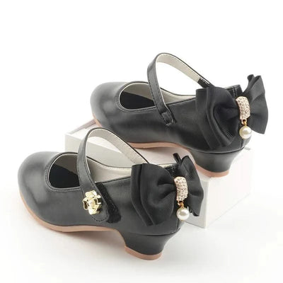 Children Leather Bowknot High Heel Girls Shoes | Princess Shoes | Casual Shoes for Kids(27-38) | Party | Dance Performance | Fancy dress Sandals