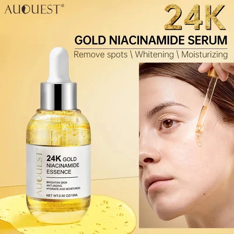 Niacinamide Face Serum 24K Gold Hyaluronic Acid Essence Whitening Dark Spot Corrector Facial Serum Skin Care Products