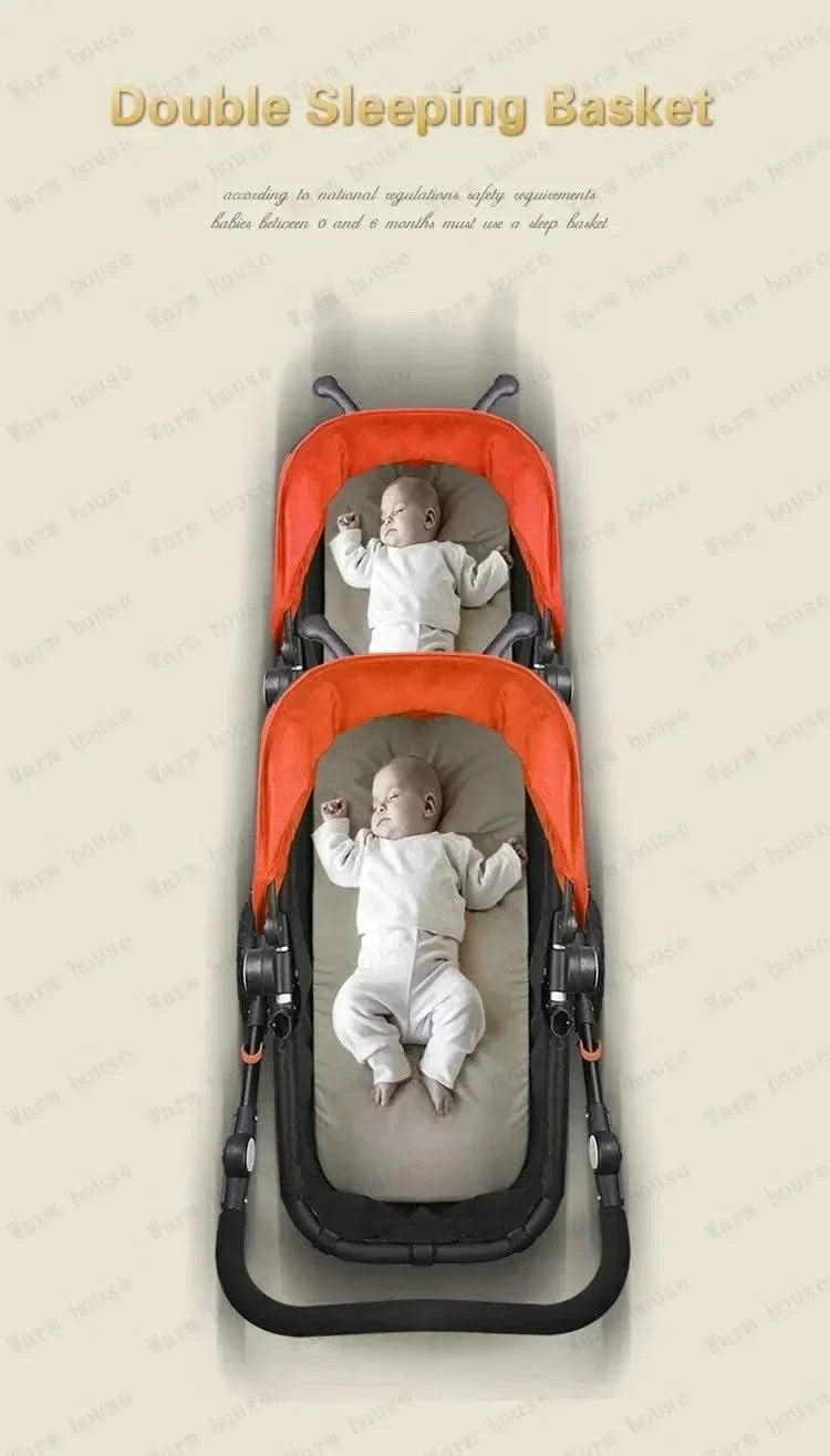 New Twins Baby Stroller Foldable Double Baby Stroller for Two Children Shock-absorbing Twin Baby Stroller Four Wheel Cart