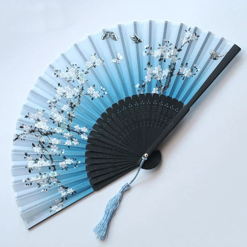 Hand Folding Fan BambooSilk Chinese Fan Hand Women Black Fan Summer Female Dance Hand Folding Fan Party Gift Hand Fans For Women
