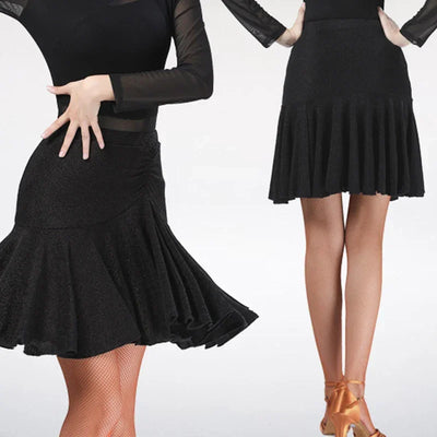 Womens Latin Dance Skirt Ballroom Tango Rumba Dance Dress Female Practice Dress Stage Performamnce Skirt Dancewear Costume