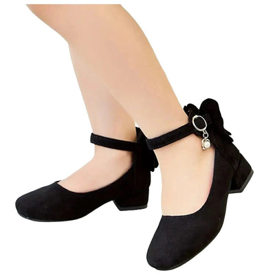 Kids Velvet Black Pink Leather High Heeled Shoes 3-15T | Princess Sandals for Girls | For Party, Wedding, Dance | Children's Fashion