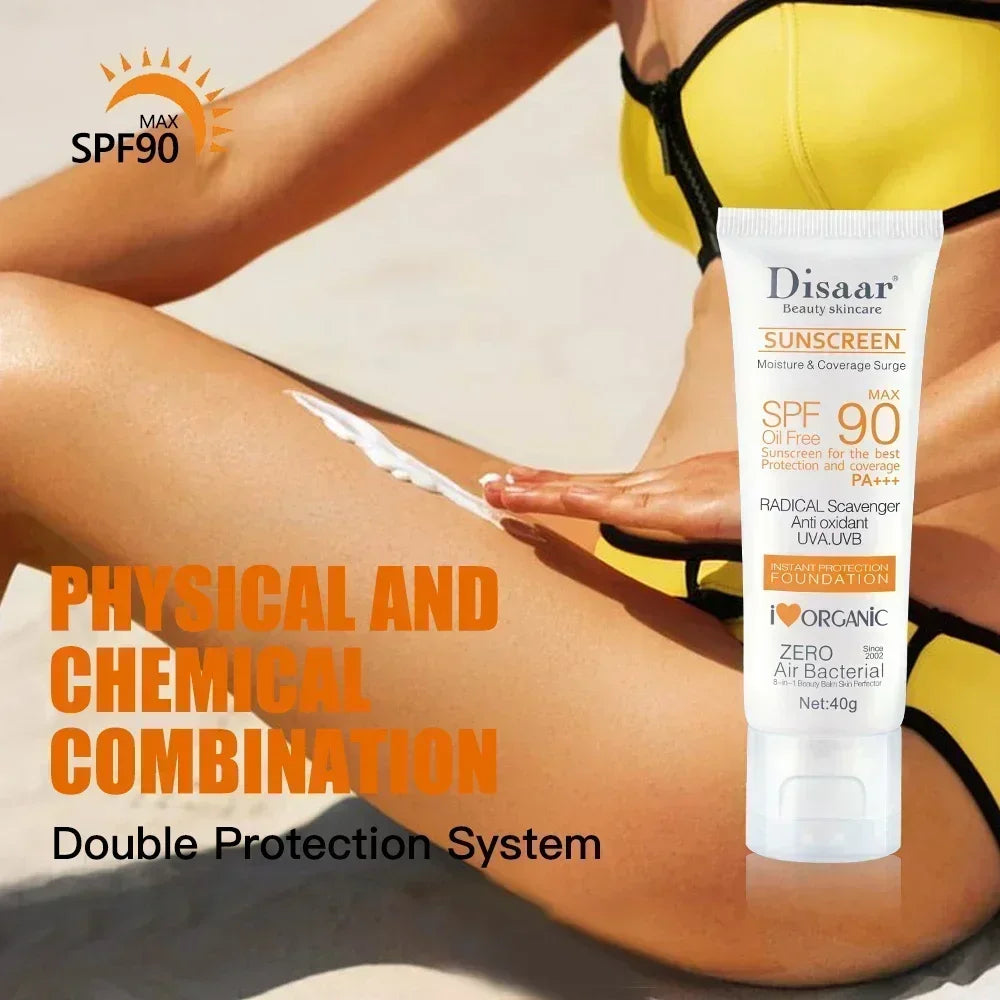 SPF90+ sunscreen, moisturizing, whitening, facial and body sunscreen, UV protection, skin care and anti-aging