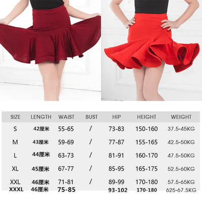 Womens Latin Dance Skirt Ballroom Tango Rumba Dance Dress Female Practice Dress Stage Performamnce Skirt Dancewear Costume