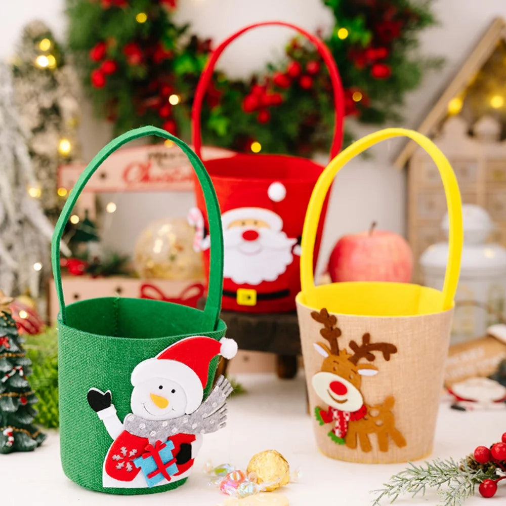 Christmas Gift Bag Spacious Cartoon Gift Bucket Elk Cloth Handbag Festive Santa Claus Bag For Gift Giving 'S Party