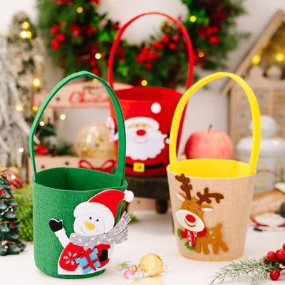 Christmas Gift Bag Spacious Cartoon Gift Bucket Elk Cloth Handbag Festive Santa Claus Bag For Gift Giving 'S Party