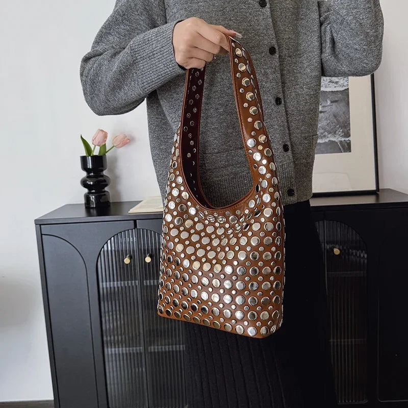 Designer Geometric Shoulder Bag For Women Top Brand Handbag Luxury Shiny Rivet Handmade Evening Clutch Bag Fashion Party Purse