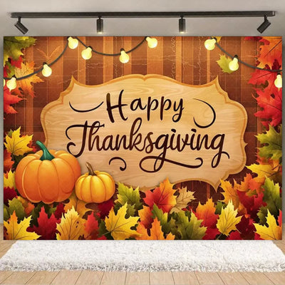 Autumn Harves Happy Thanksgiving Background Pumpkin Turkey Orange Backdrop Banner Party Decorations Supplies Family Party Gifts