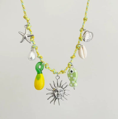 Handmade Scarf Choker Necklace for Women Girls New Fashion Fish Baroque Pearl Pendant Necklace Bohemian Vacation Necklace Gifts