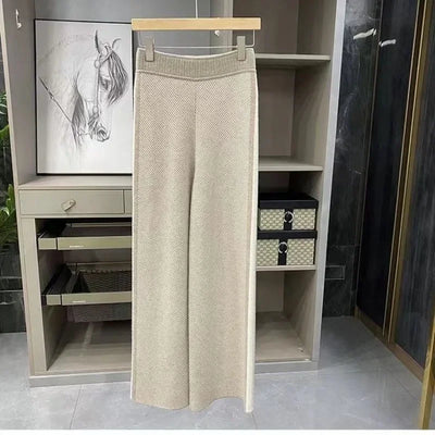 Wide Leg Pants Women Autumn and Winter High Waist Loose Striped Knitted Tweed Casual Straight Drag Pants Outer Wear Korean New