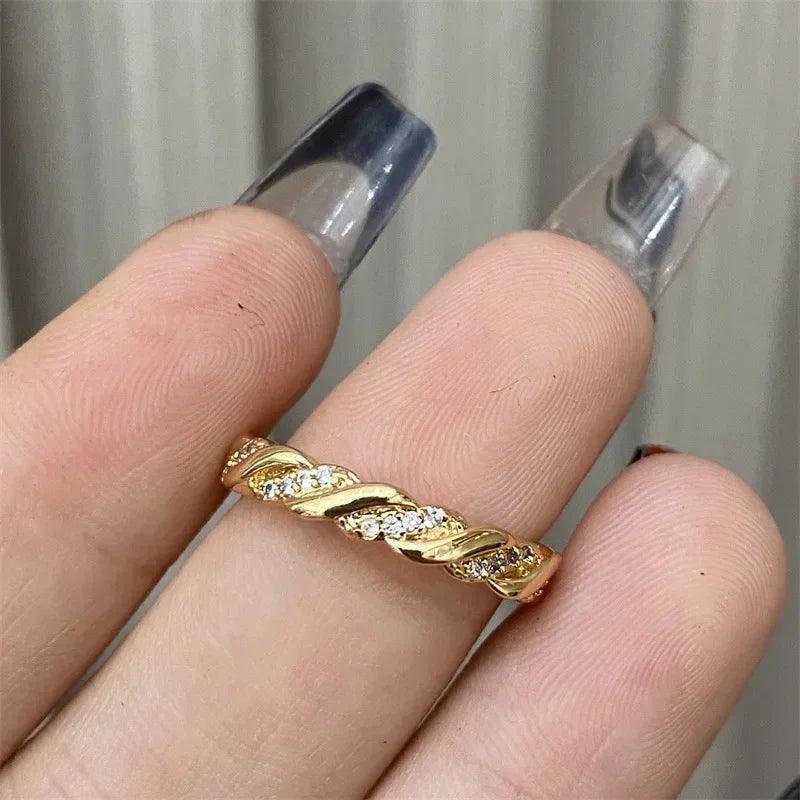 Luxury w letter ring - gold plated with row diamonds elegant adjustable statement piece dainty feminine jewelry