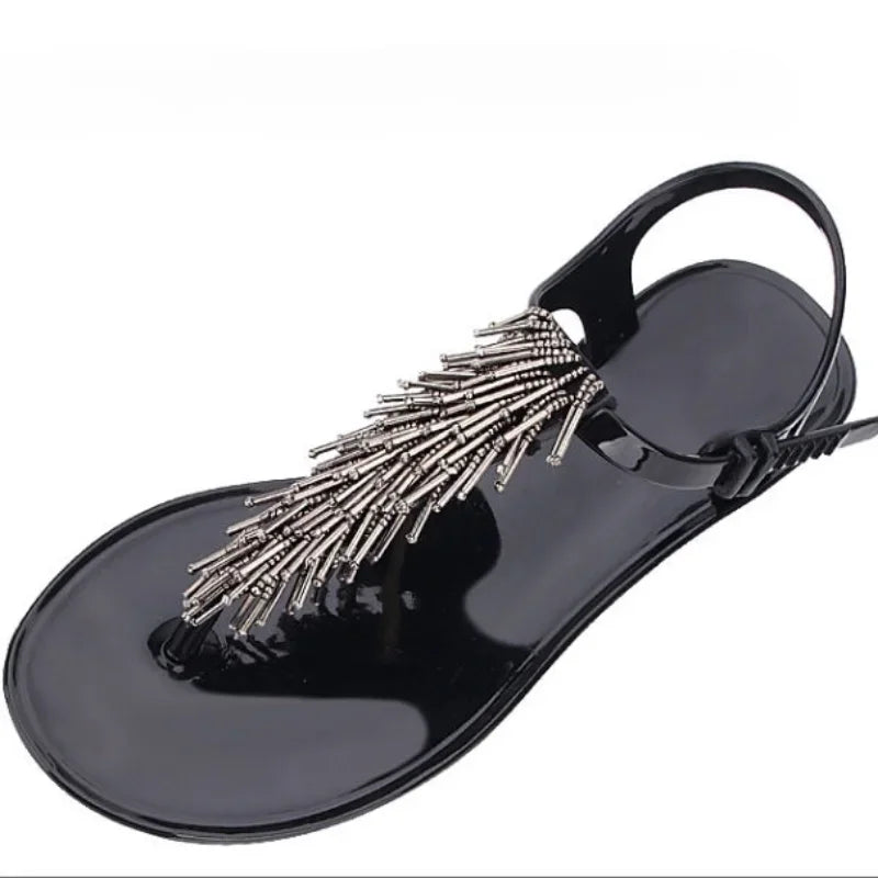 Women's Shoes Flip-flops Sandals for Woman Black Footwear Plastic with Low Heels Summer 2024 Crystal Pvc Wholesale Luxury Sale H