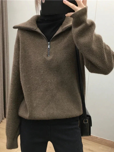 Women's Sweaters 2025 Autumn Winter Long Sleeve Top Loose Knitted Turtleneck Zipper Fashion Pullover Women Oversized Sweater