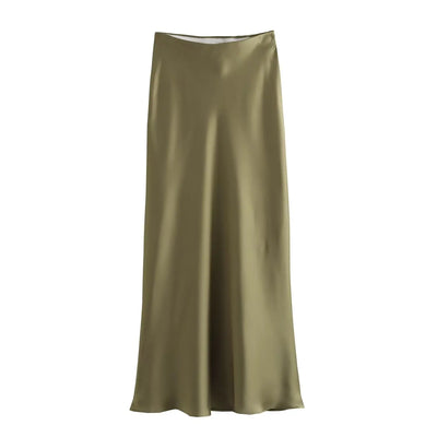 Satin Skirt Woman High Waist Elegant Long Skirts For Women Fashion Summer Midi Skirt Office Women's Skirts