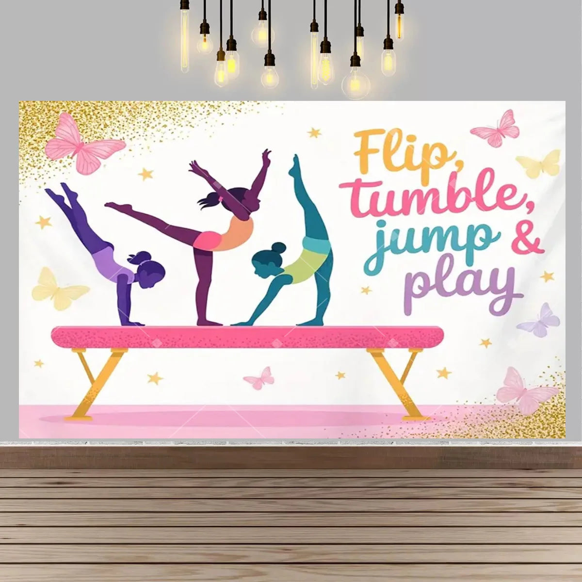 Gymnastics Theme Birthday Decor Backdrop Gymnastics Movement Flip Jump Play Falling Party Supplies Photography Backdrop