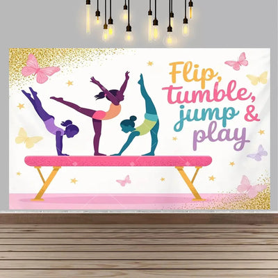 Gymnastics Theme Birthday Decor Backdrop Gymnastics Movement Flip Jump Play Falling Party Supplies Photography Backdrop