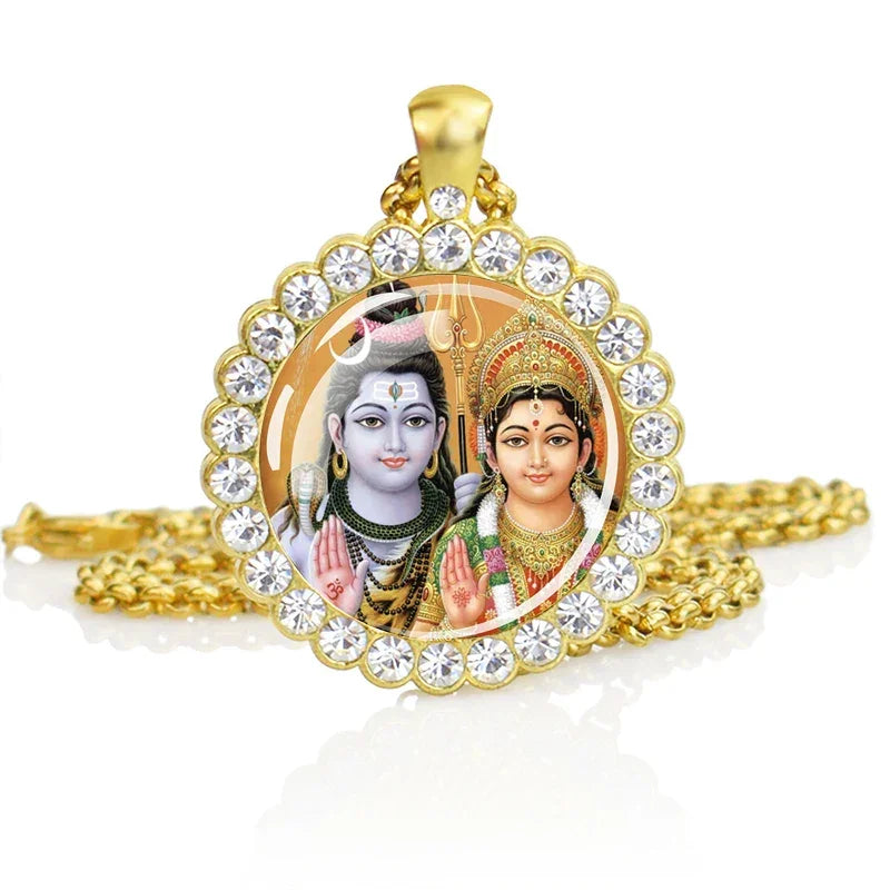 Hinduism Necklace Ganesha Goddess Kashmi Vishnu Rhinestone Pendant Shiva Amulet Charms Necklaces Women Indian Buddhism Jewelry