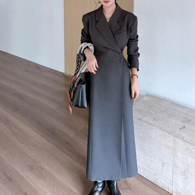 BJTZ Women’s Blazer Dress With Padded Shoulders Waist-Cinching Elegant Office Wear Fall Winter Luxury Casual Party Outfit