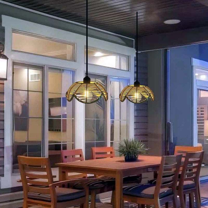 Woven Lantern LED  Hanging Light Lampshade Simulated Rattan Ceiling Pendant Lamp Shade Bedroom Dining Room Chandelier Lamp Cover