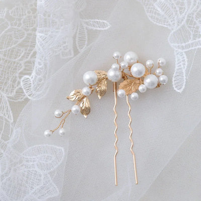 Fashion Pearls Jewelry Bridal Hair Pins Clips Girls Piece Gold Silver Color Leaf Women Wedding Prom Headpiece