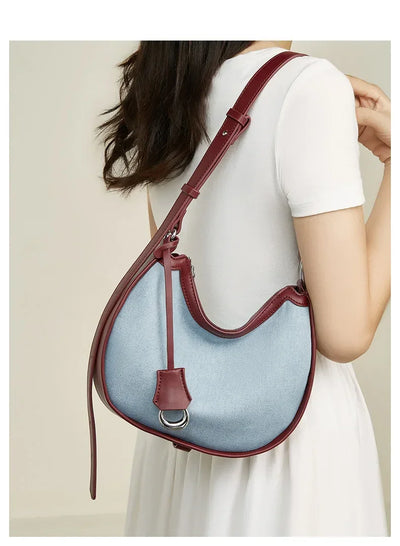 2024 New Women Bag Lady Fashion Half Moon Underarm Shoulder Bag Messenger Female Summer Soft Lightweight Denim Fabric Handbag