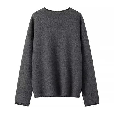 Grey Cropped Sweaters For Women Autumn Winter Knitted Sweater Woman Long Sleeve V Neck Knit Top Pullover Short Sweaters