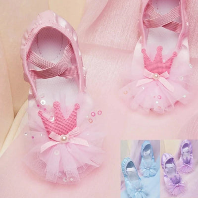 Children's Ballet Shoes Girls Professional Dance Satin Crown Lace Ballet Shoes Soft Sole Professional Training Princess Shoes