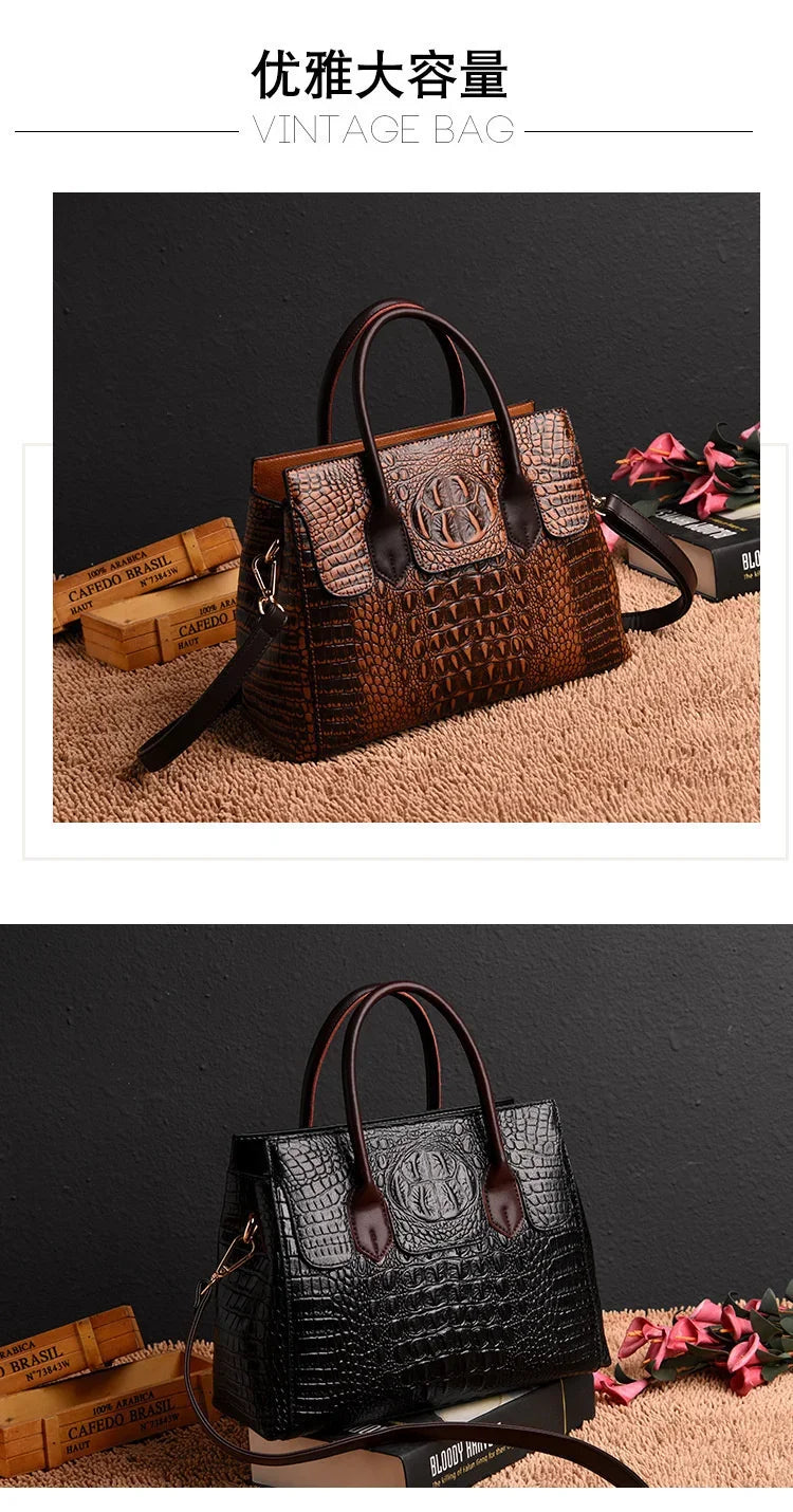 Vintage Fashion Crocodile Genuine Leather Luxury Ladies Handbags Women Bags Designer Woman Shoulder Bag Female Bolsas Feminina
