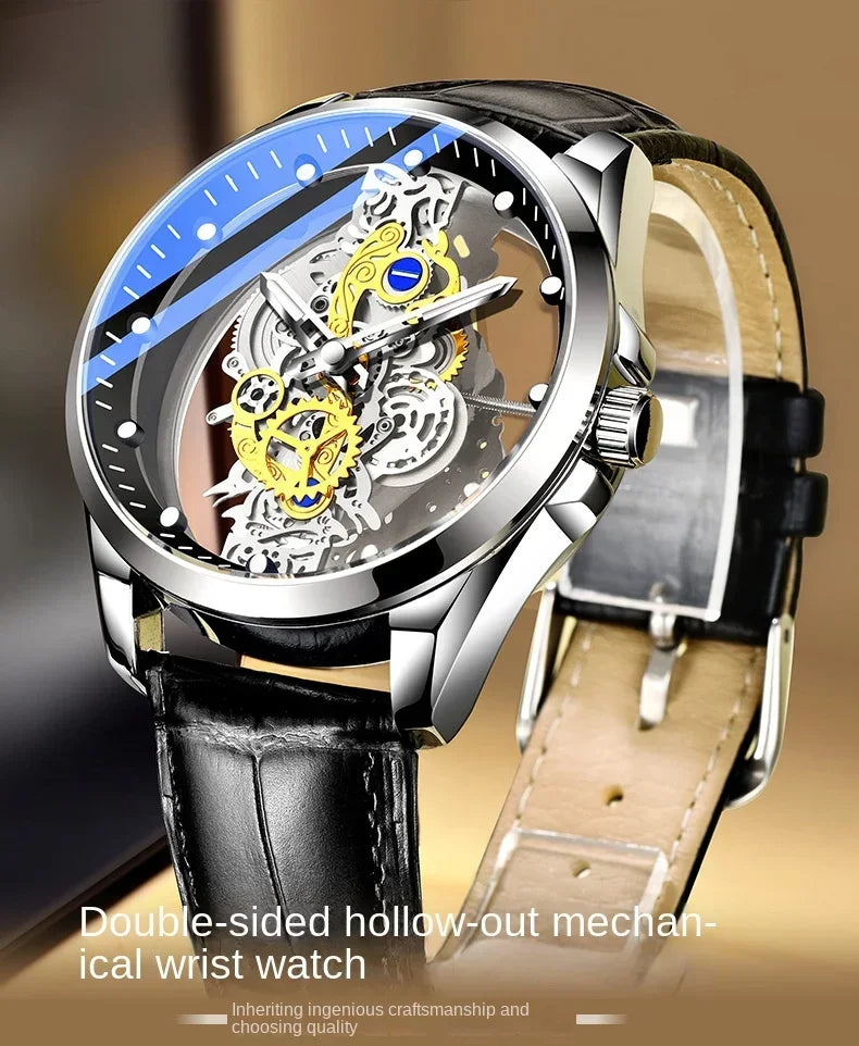High-end Business Watch for Men's Watch Automatic Double Sided Transparent Hollow Waterproof and Luminous Quartz Watch for Men