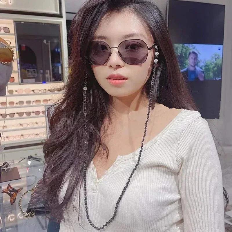 Luxury glasses lariat necklace: adjustable designer chain with heart charm initial letter eyewear cord