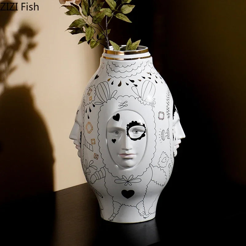 Facial Ceramic Vase Desktop Flower Arrangement Floral Organ Large Hydroponic Vase Decorative Vases Ornaments Dried Flower Vases