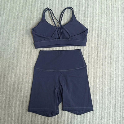 Yoga Shorts Set Gym Sports Set Women Fitness Suit Clothes 2 Piece Cross Back Bra Top High Waist Shorts Running Workout Tracksuit