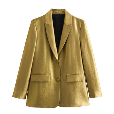 Women's Autumn Fashion Single Breasted Blazer Retro Elegant Gold Blazer Suit Temperament Commuter Casual Women's Blazers