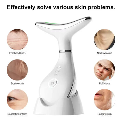 Neck Beauty Instrument with Base Microcurrent Facial Massager LED Photon Skin Rejuvenation Neck Face Skin Care Tool for Wrinkle