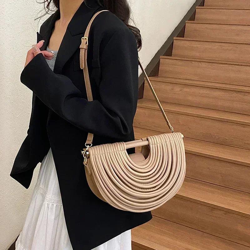 Handbags for women 2025 new gold luxury designer brand handwoven noodle bags rope knotted pulled half moon silver