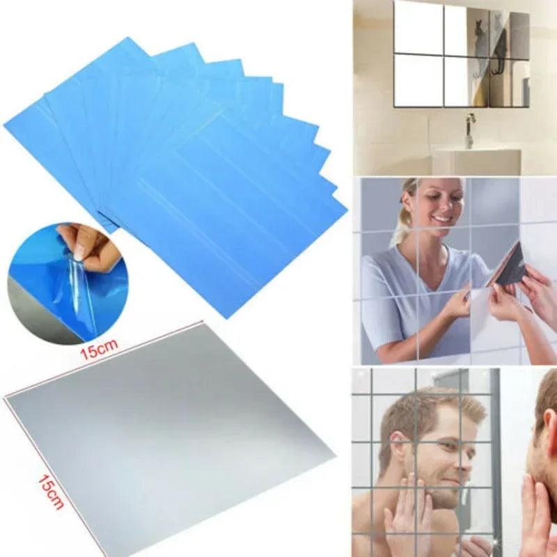 16pc 15cm square mirror wall sticker self-adhesive acrylic tile mosaic decal mural covering for bedroom household diy