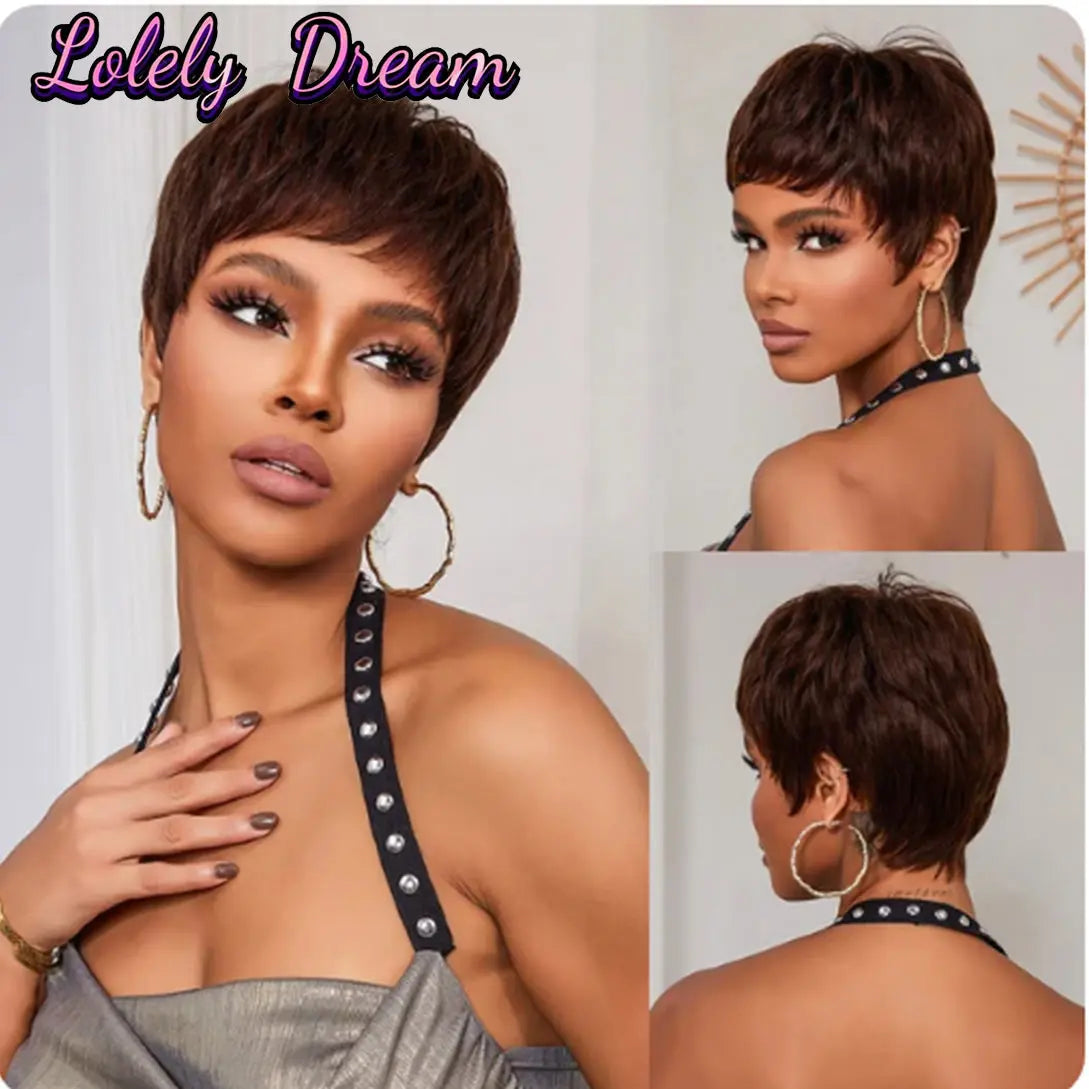 Short human hair wigs Pixie Cut Wigs Human Hair For Black Women With Bangs Brazilian Virgin Hair Cheap Wig machine made