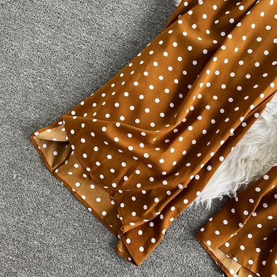 V Neck Sexy Dolman Sleeves Waist Slim Polka Dot Print Jumpsuit Women Wide Leg Trousers Jumpsuit