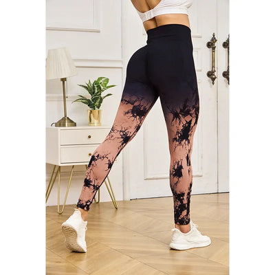 Women Tie Dye Sports Yoga Leggings High Waist Fitness Leggings Gym Workout Running Hip Liftting Gradient Knitting Tights
