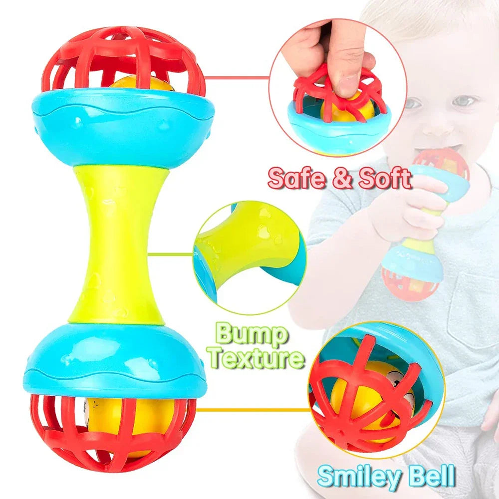 ASWJ Soft Baby Grasping Ball Rattles with Bell Ball Early Education Educational Sensory Toy Newborn Gift Random Color