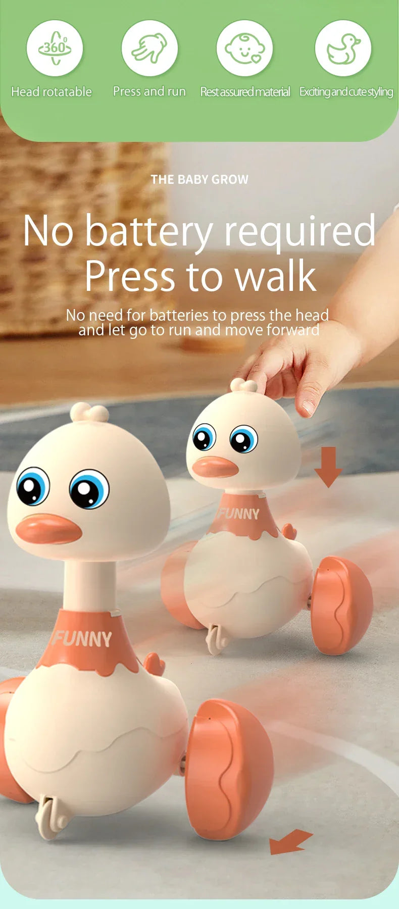 Baby Toy Swing Duck Toy Cartoon Press Vehicles Glide Animal Inertia Pull Back Cars Early Education Toys for Toddlers Boys Girls