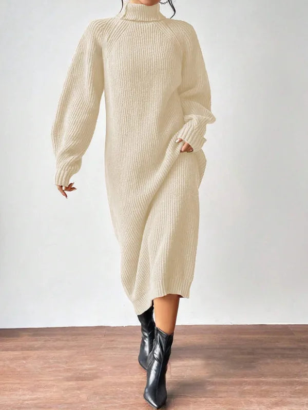 2025 New Winter Knit Dresses Women Turtleneck Straight Long Dress Autumn Solid Full Sleeve Thick Casual Vestidos Basis Lady